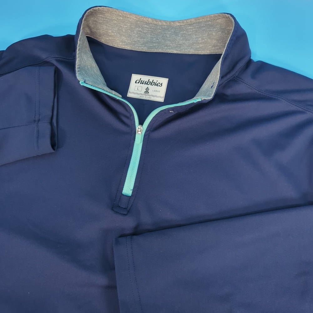 Chubbies Mens Large Navy Blue Quarter Zip Pullover Performance Stretch golf